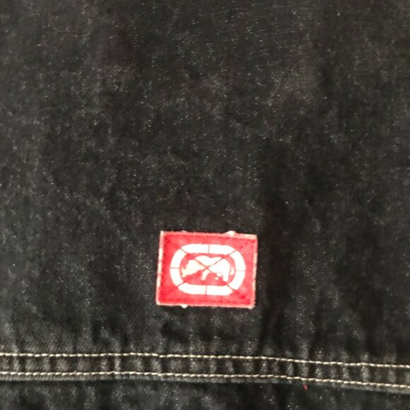 ECKO UNLIMITED Mens MEDIUM Trucker Button Down Denim Vest Black Gray Red Y2K - Picture 9 of 11